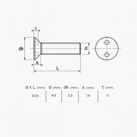 Stainless screw Snake Eyes - Countersunk head - M3