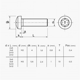 Vis inoxydable torx - Tête cylindrique - M2